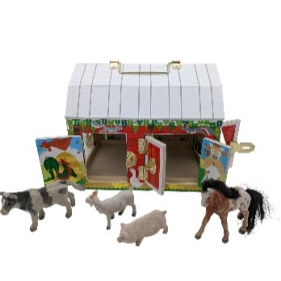 Melissa & Doug Toys Melissa Doug Wooden Latches Barn Toy Horse Cow